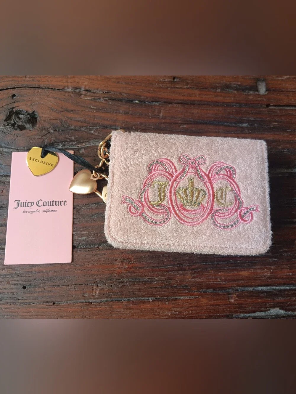 NWT Juicy Couture Lovers Club Velour Dual Sided Card Case Wallet in Pink Diamond